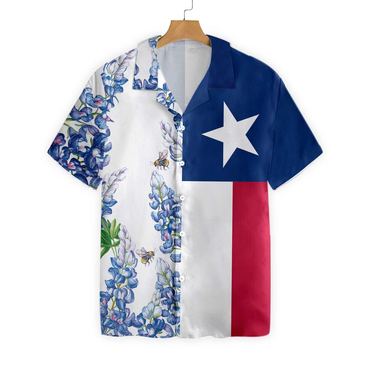 Royal Blue Bluebonnet Texas Hawaiian Shirt Floral Texas Flag Shirt Vertical Version Proud Texas Shirt For Men