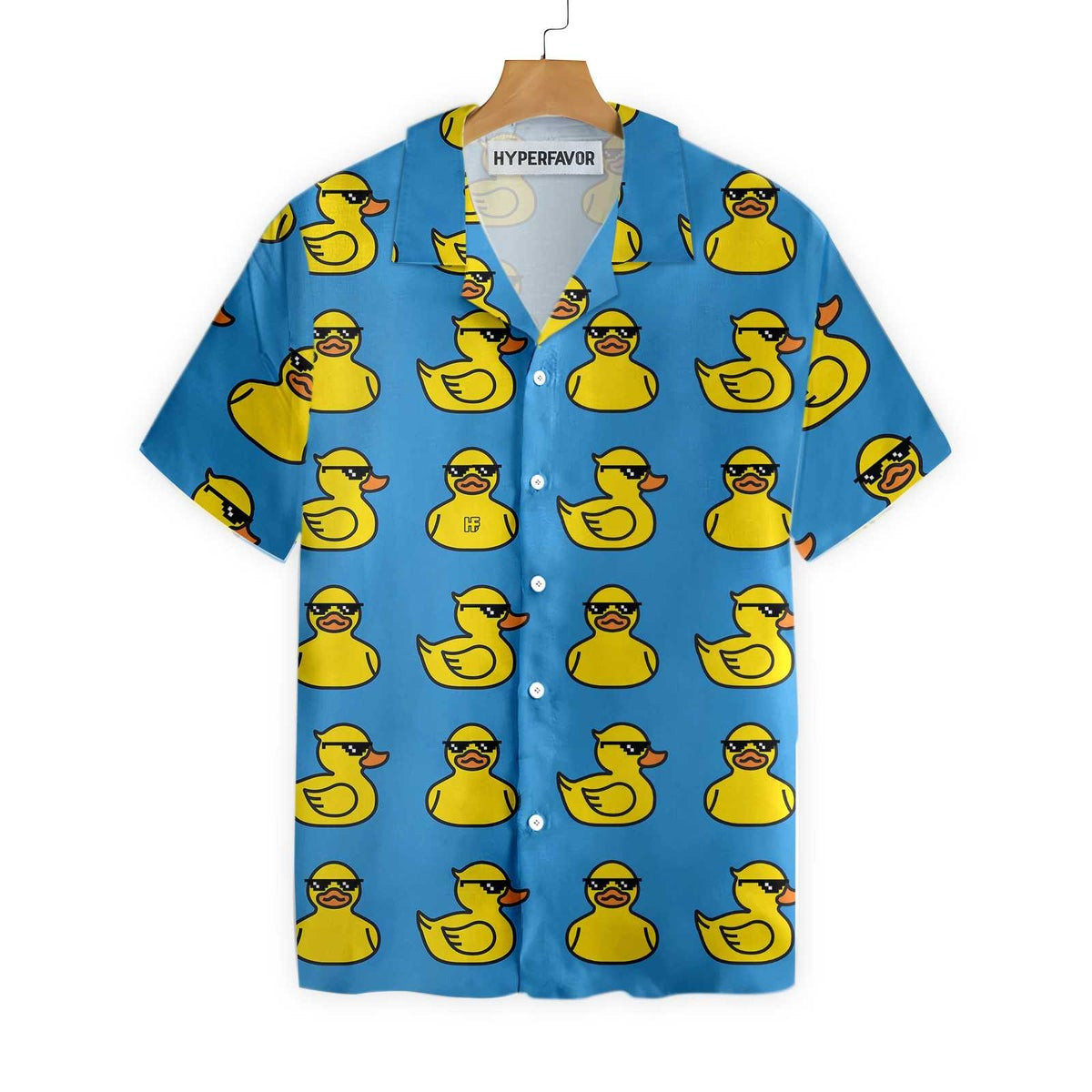 Rubber Yellow Duck Hawaiian Shirt Blue Water Toy Duck With Sunglasses Hawaiian Shirt