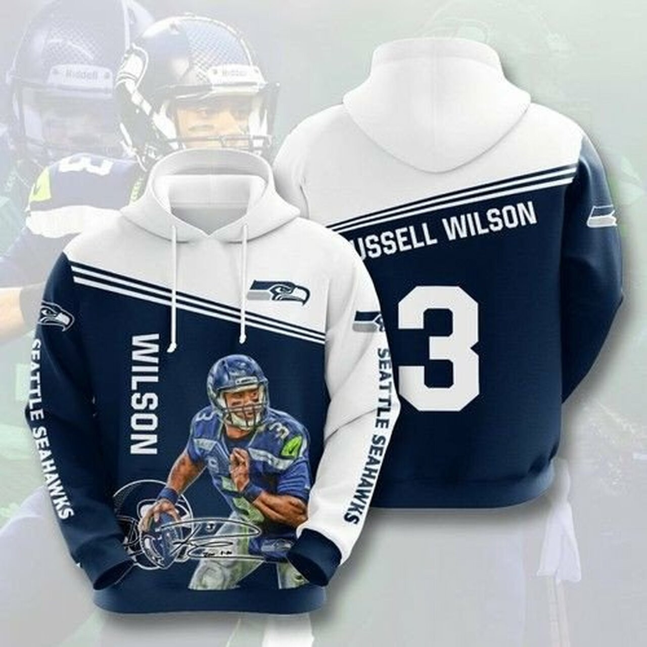 Russell Wilson Seattle Seahawks No401 3d All Over Print Hoodie