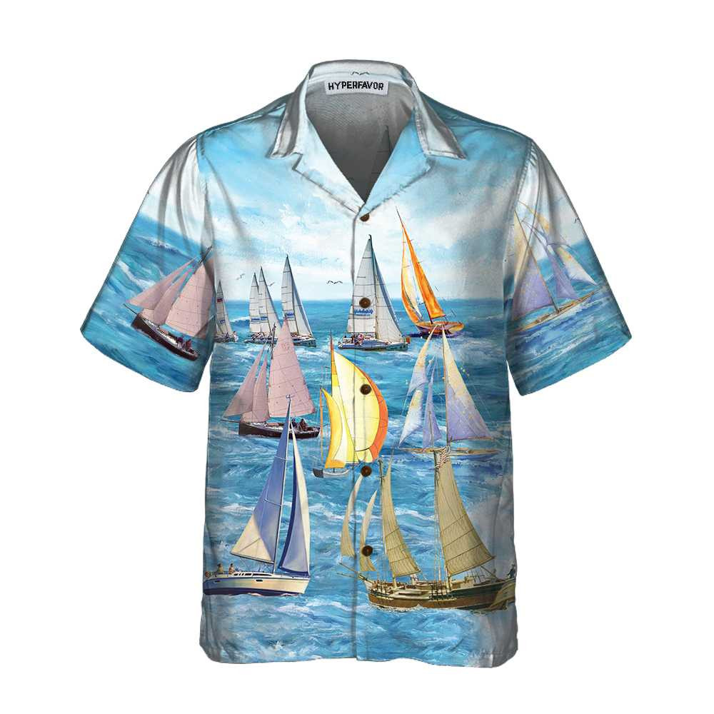 Sailing Boats Hawaiian Shirt Short Sleeve Sailboat Shirt Unique Nautical Shirt