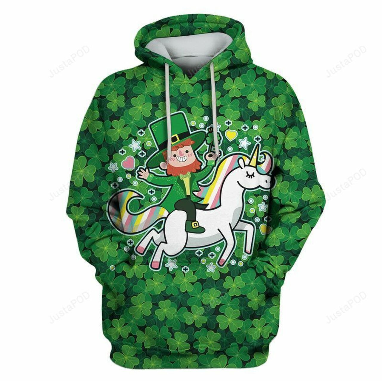 Saint Patrick Day Green Man Riding Unicorn Apparel Green 3d All Over Print Hoodie