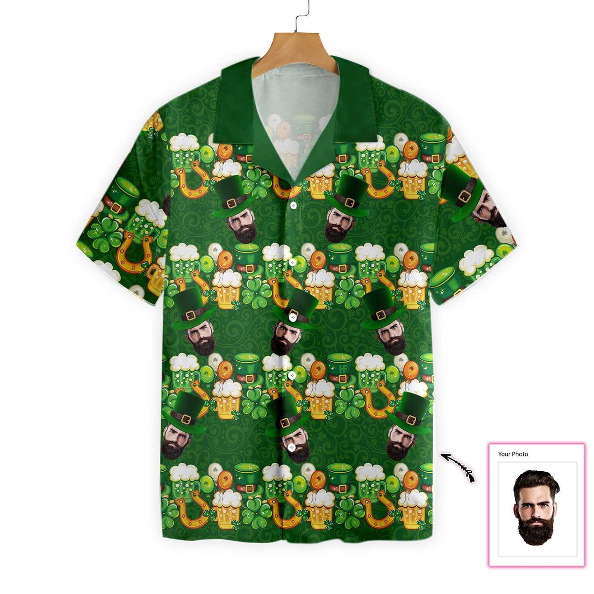Saint Patricks Day Personalized Beard Face Custom Hawaiian Shirt