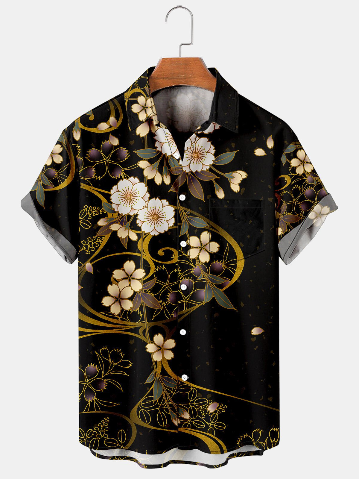 Sakura Graphic Short Sleeve Casual Mens Shirt Hawaiian Shirt for Men Women