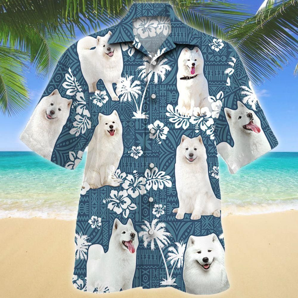 Samoyed Dog Blue Tribal Aloha Hawaiian Shirt Colorful Short Sleeve Summer Beach Casual Shirt For Men And Women