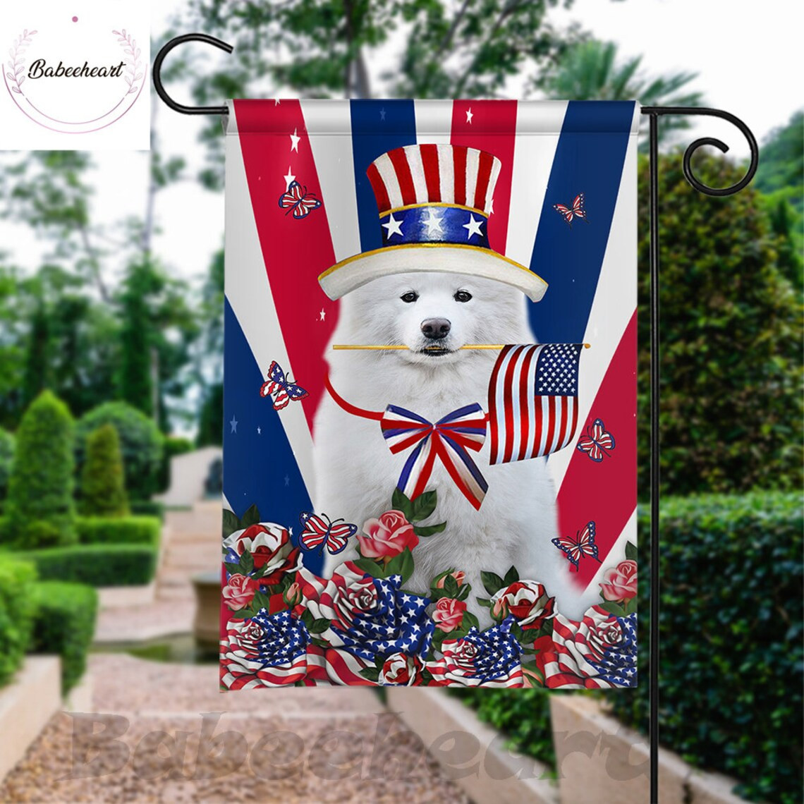 Samoyed Dog Independence Day Flag Dog 4th Of July Flag Fourth July Dog Flag USA Independence Day Proud Nation Flags