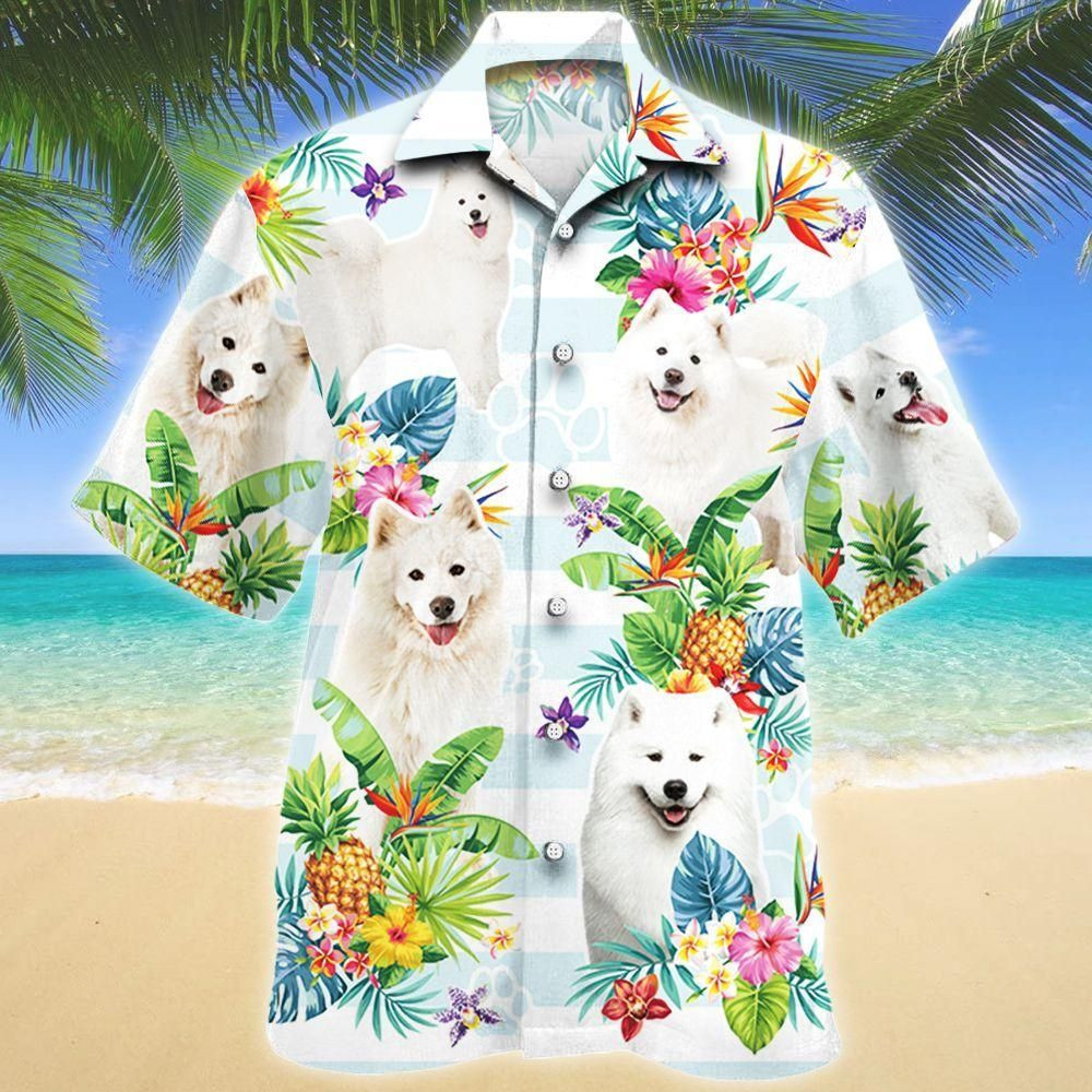 Samoyed Dog Tropical Flower Aloha Hawaiian Shirt Colorful Short Sleeve Summer Beach Casual Shirt For Men And Women