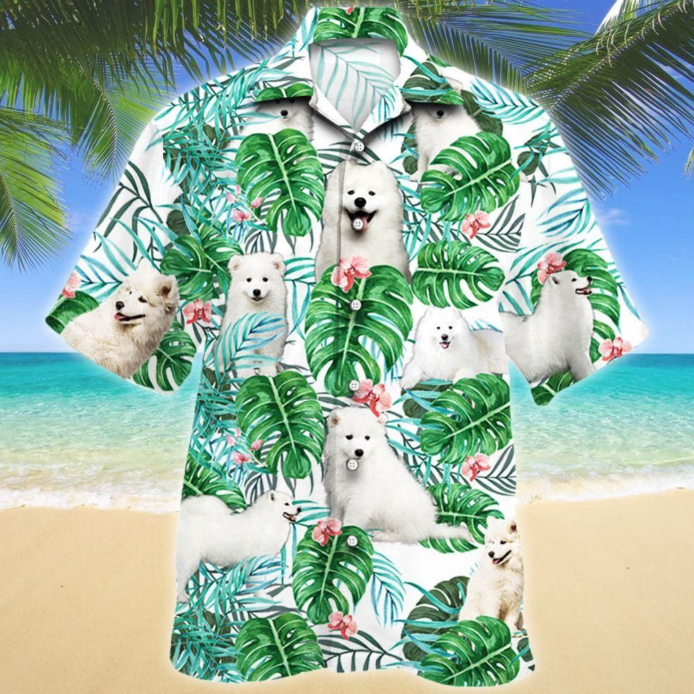 Samoyed Dog Tropical Plant Aloha Hawaiian Shirt Colorful Short Sleeve Summer Beach Casual Shirt For Men And Women