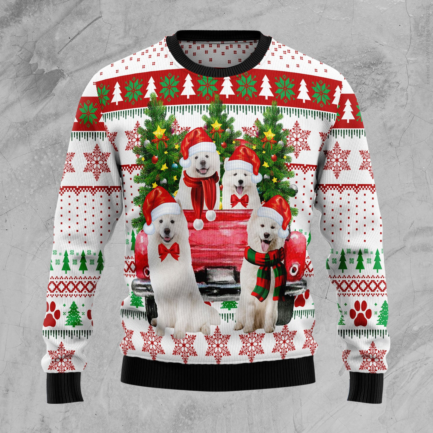 Samoyed Red Truck Ugly Christmas Sweater