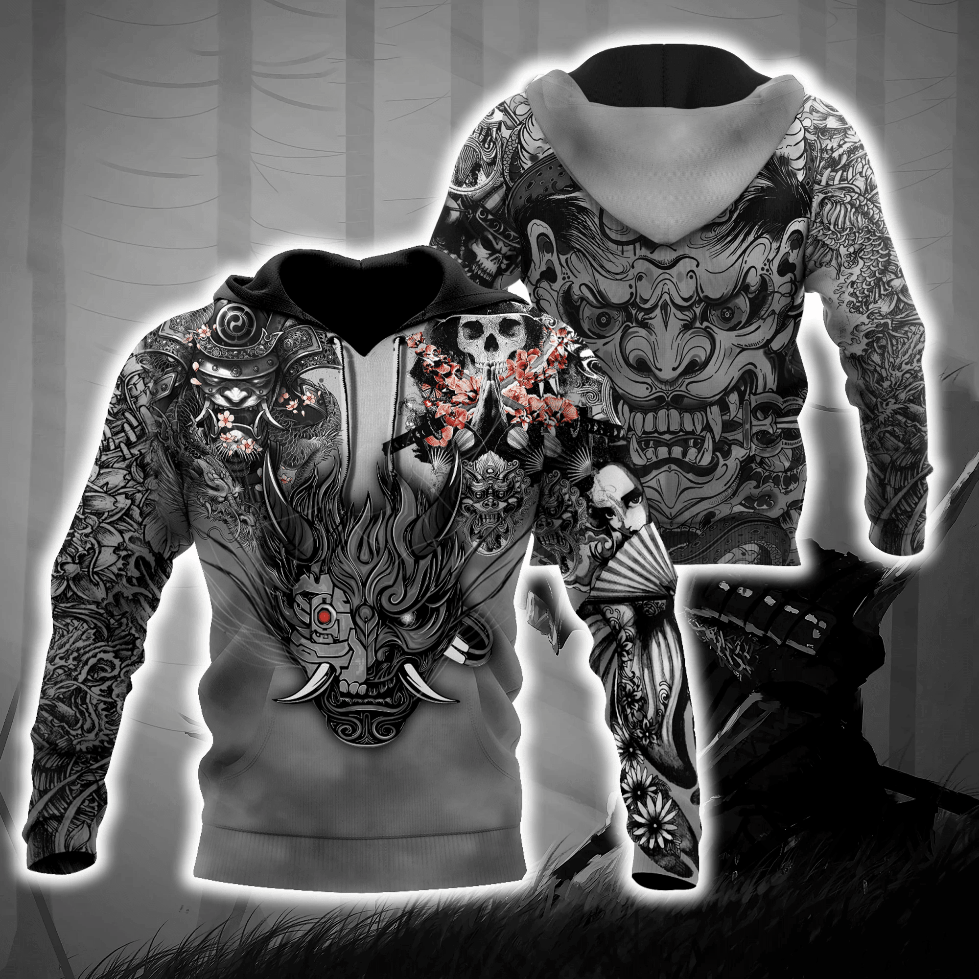 Samurai Oni Mask Tattoo 3D All Over Print | Hoodie | For Men & Women | Fu