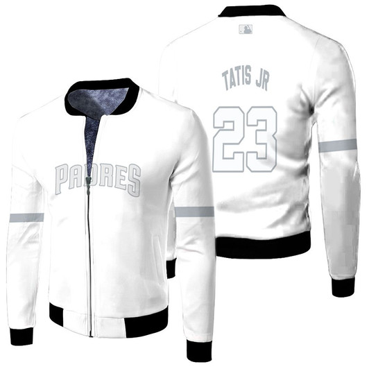 San Diego Padres Fernando Tatis Jr 23 Majestic 2019 White Match Jersey Style Gift For Padres Fans Fleece Bomber Jacket