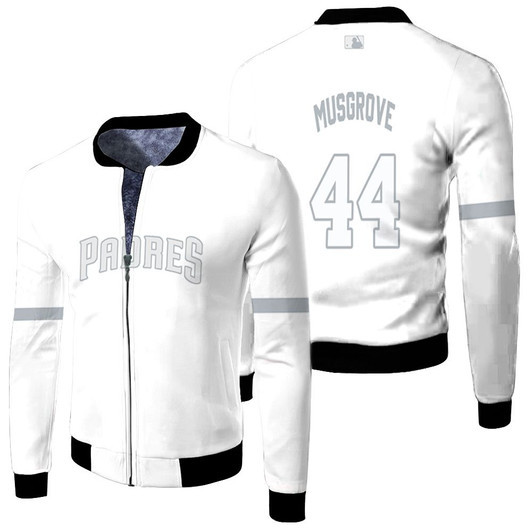 San Diego Padres Joe Musgrove 44 Majestic 2019 White Match Jersey Style Gift For Padres Fans Fleece Bomber Jacket