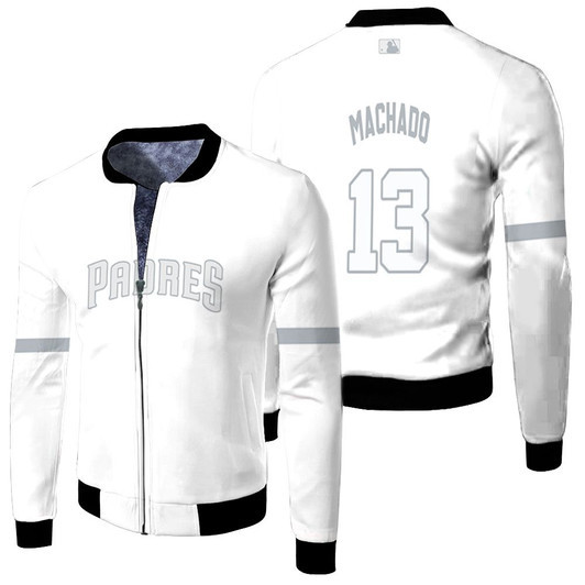 San Diego Padres Manny Machado 13 Majestic 2019 White Match Jersey Style Gift For Padres Fans Fleece Bomber Jacket