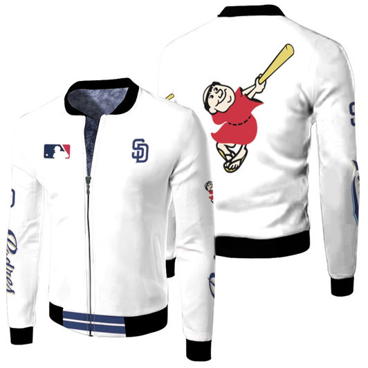 San Diego Padres Mlb Baseball Team Swinging Friar Logo White Fleece Bomber Jacket