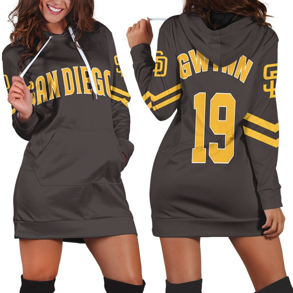 San Diego Padres Tony Gwynn 19 Mlb Dark Brown Jersey Inspired Style Hoodie Dress Sweater Dress Sweatshirt Dress