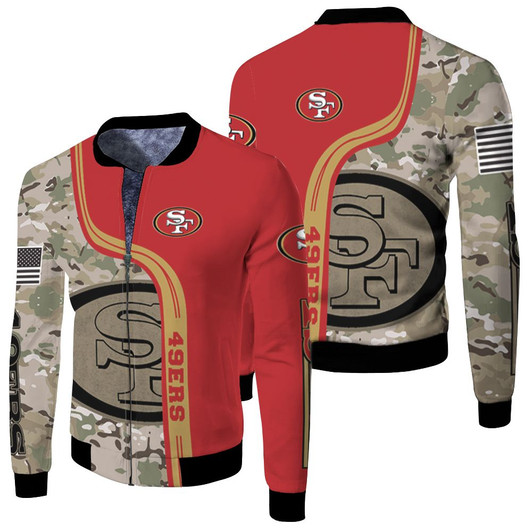 San Francisco 49Ers Camouflage Pattern American Flag Fleece Bomber Jacket