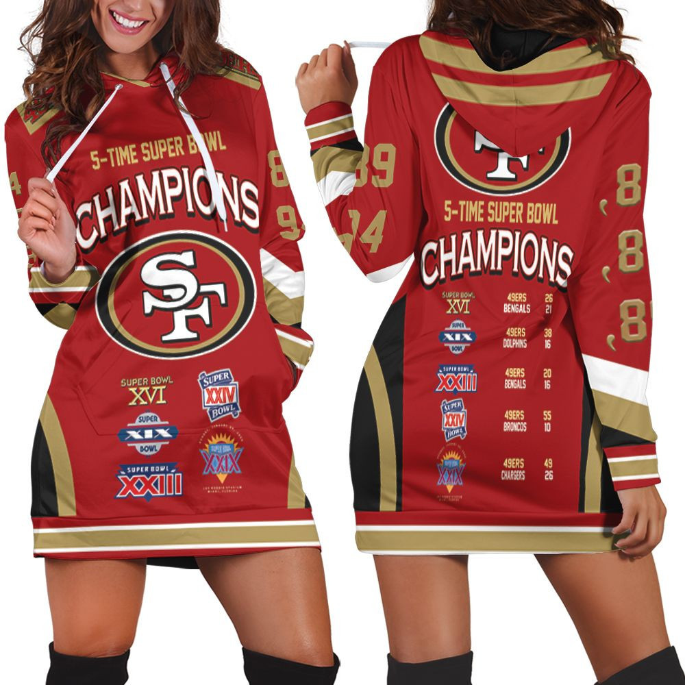 San Francisco 49ers 5 Time Super Bowl Champions For Fan 3d Hoodie Dress Sweater Dress Sweatshirt Dress