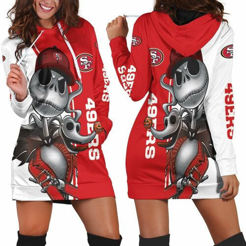 San Francisco 49ers Jack Skellington And Zero Hoodie Dress Sweater Dress Sweatshirt Dress