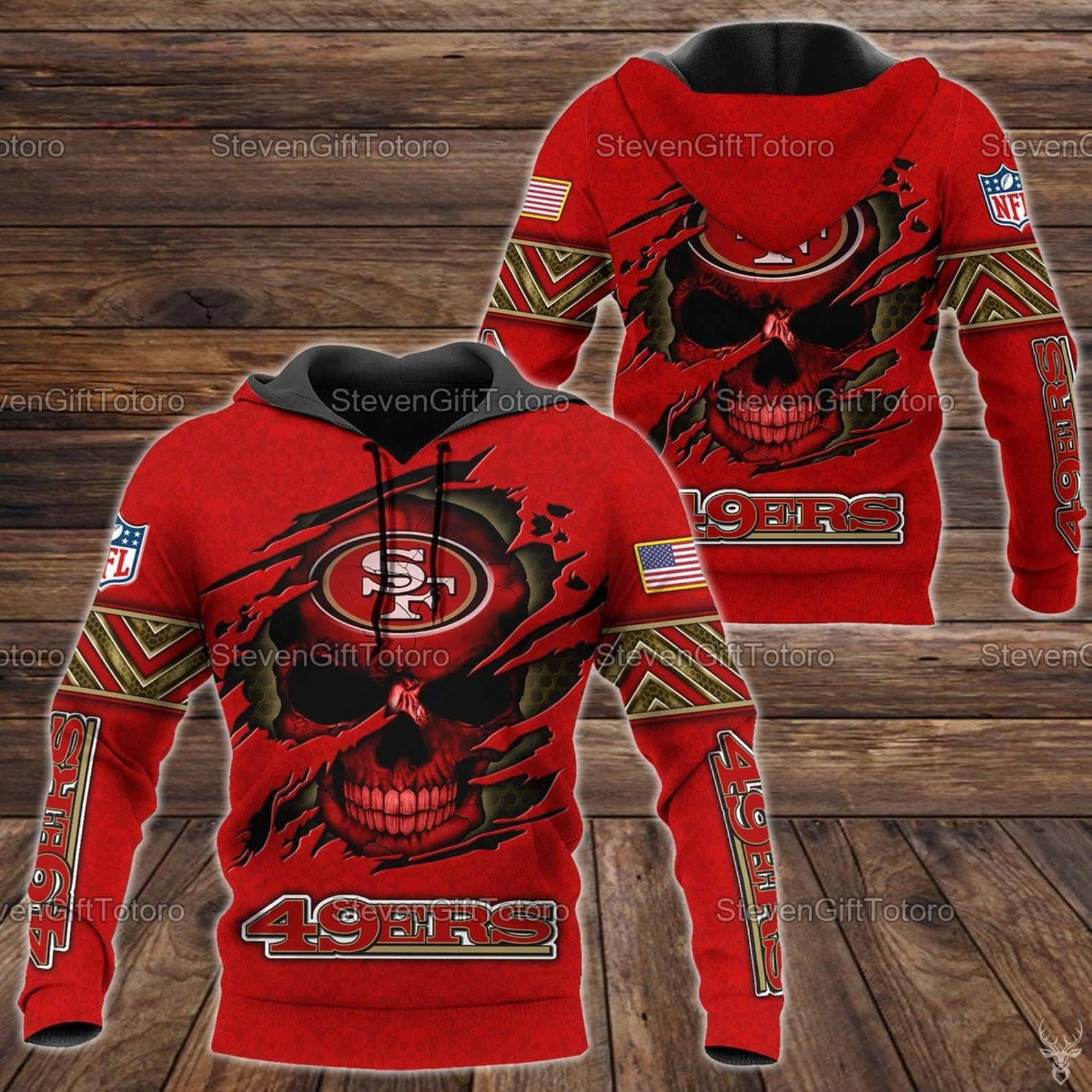 San Francisco 49ers NFL Skull 3D Hoodie