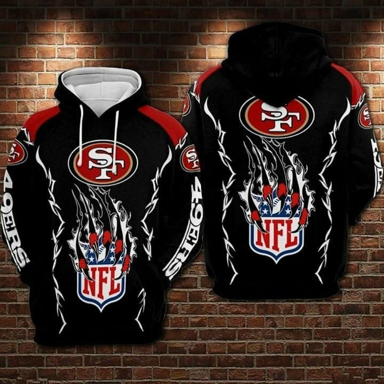 San Francisco 49ers Nfl Claws Ripped 3d All Over Print Hoodie