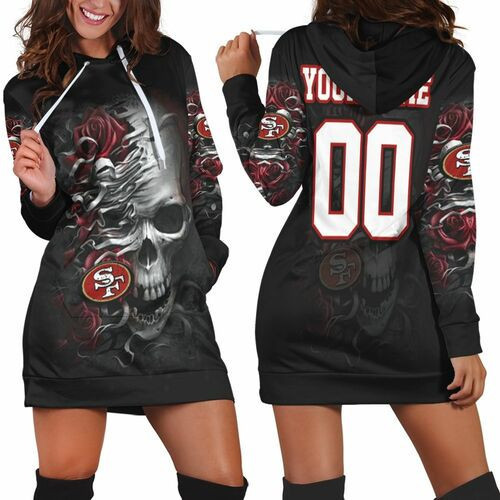San Francisco 49ers Skull Flower For Fans Personalized Hoodie Dress Sweater Dress Sweatshirt Dress
