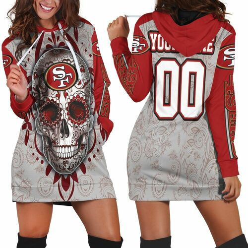 San Francisco 49ers Sugar Skull For Fans 3d Hoodie Dress Sweater Dress Sweatshirt Dress