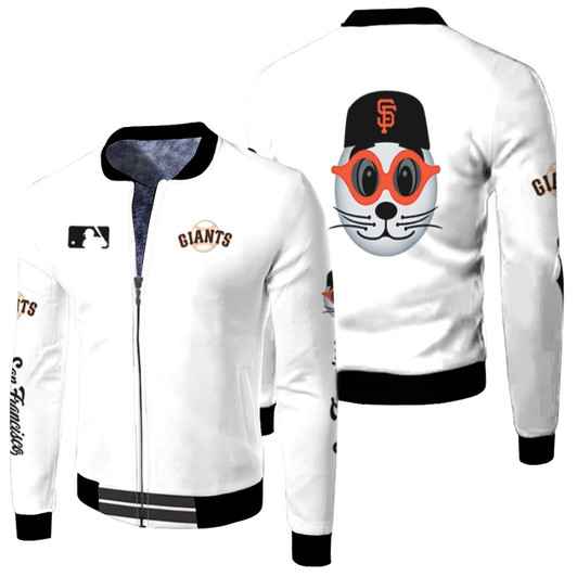 San Francisco Giants Mlb Baseball Team Lou Seal Logo White Fleece Bomber Jacket