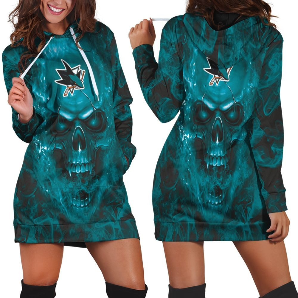 San Jose Sharks Nhl Fans Skull Hoodie Dress Sweater Dress Sweatshirt Dress