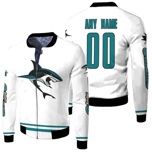 San Jose Sharks Nhl Ice Hockey Team Logo White Fleece Bomber Jacket