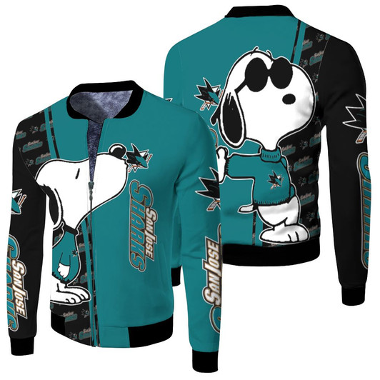 San Jose Sharks Snoopy Kiss Fleece Bomber Jacket