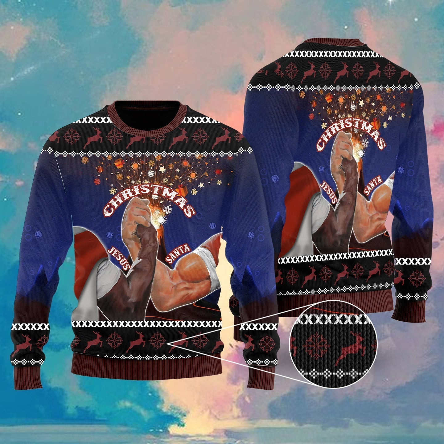 Santa And Jesus Christmas Ugly Christmas Sweater Ugly Sweater For Men Women