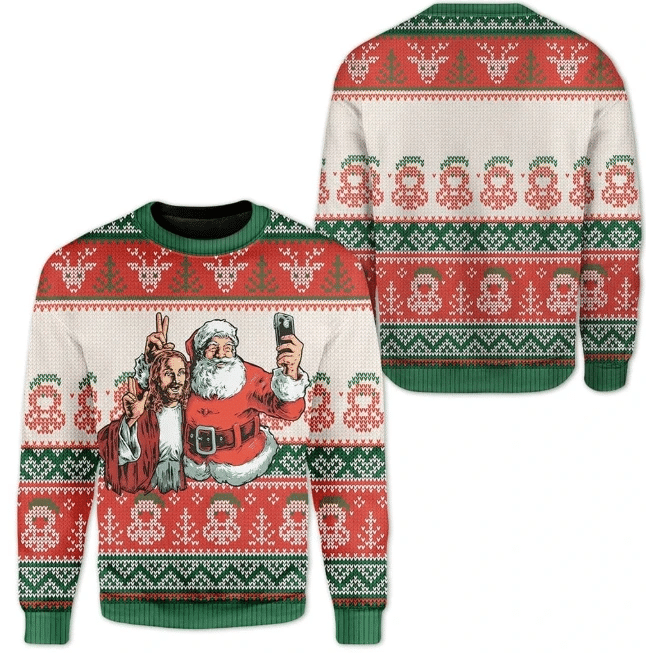 Santa And Jesus Ugly Christmas Sweater Ugly Sweater For Men Women