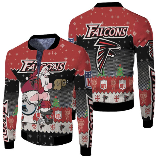 Santa Claus Atlanta Falcons Sitting On Panthers Saints Buccaneers Toilet Christmas Gift For Falcons Fans Fleece Bomber Jacket