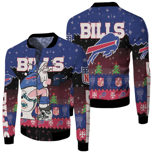 Santa Claus Buffalo Bills Sitting On Patriots Dolphins Jets Toilet Christmas Gift For Bills Fans Fleece Bomber Jacket