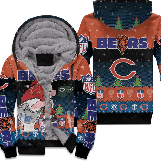 Santa Claus Chicago Bears Sitting On Packers Lions Vikings Toilet Christmas Gift For Bears Fans Fleece Hoodie