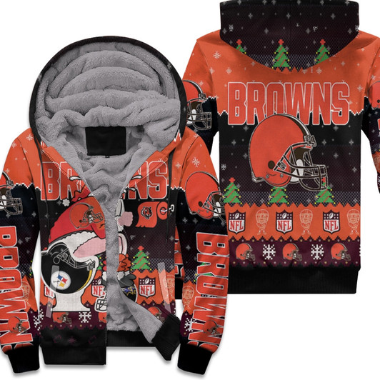 Santa Claus Cleveland Browns Sitting On Bengals Steelers Ravens Toilet Christmas Gift For Browns Fans Fleece Hoodie