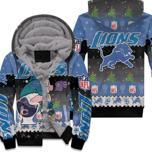 Santa Claus Detroit Lions Sitting On Vikings Bears Packers Toilet Christmas Gift For Lions Fans Fleece Hoodie