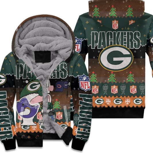 Santa Claus Green Bay Packers Sitting On Bears Vikings Lions Toilet Christmas Gift For Packers Fans Fleece Hoodie