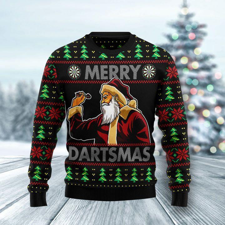 Santa Claus Merry Dartsmas Ugly Christmas Sweater Ugly Sweater For Men Women