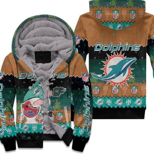 Santa Claus Miami Dolphins Sitting On Jets Bills Patriots Toilet Christmas Gift For Dolphins Fans Fleece Hoodie