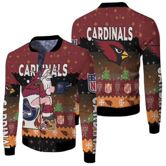 Santa Claus St Louis Cardinals Sitting On Rams Seahawks 49Ers Toilet Christmas Gift For Cardinals Fans Fleece Bomber Jacket