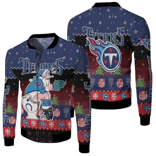 Santa Claus Tennessee Titans Sitting On Jaguars Titans Colts Toilet Christmas Gift For Titans Fans Fleece Bomber Jacket