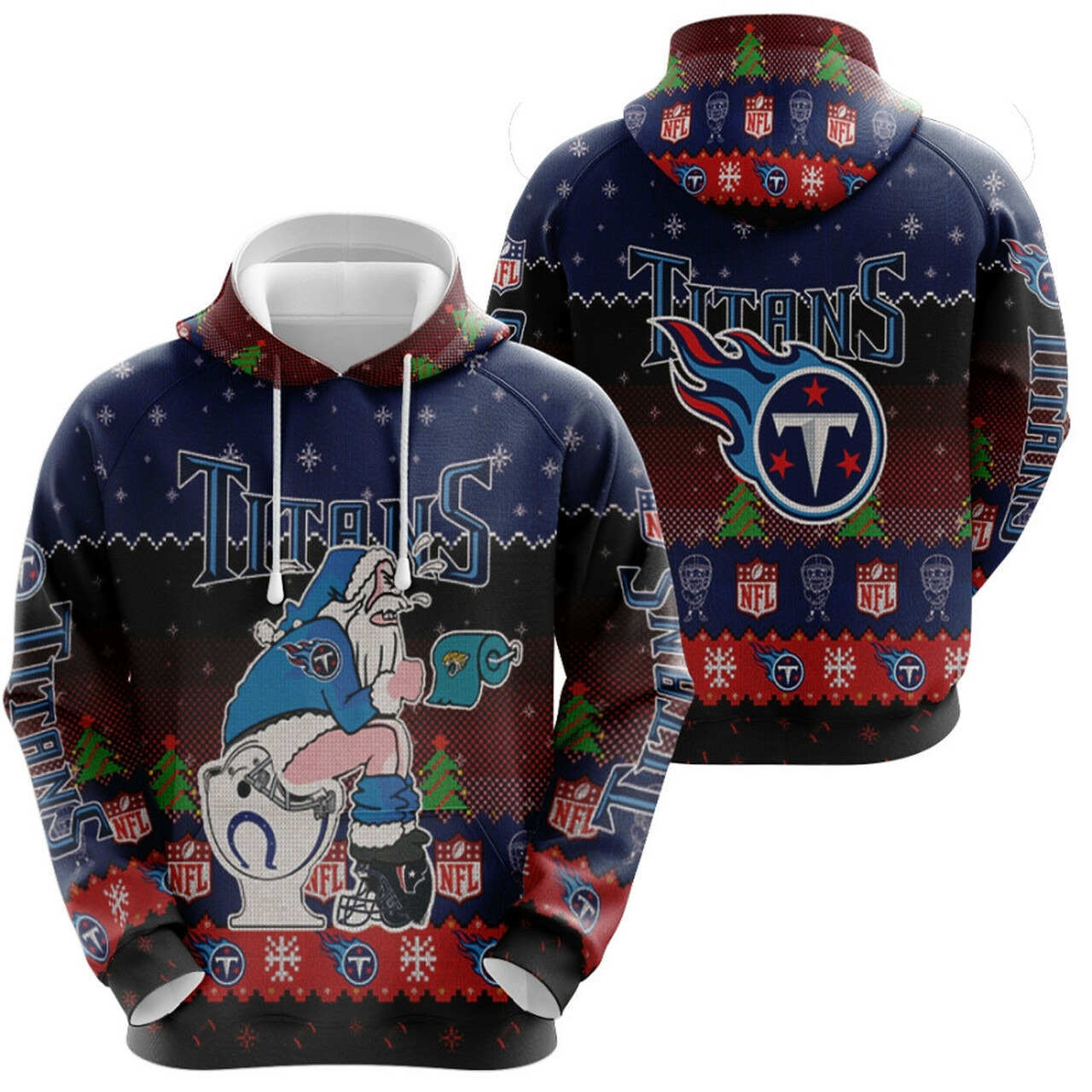 Santa Claus Tennessee Titans Sitting On Jaguars Titans Colts Toilet Christmas Gift For Titans Fans Hoodie