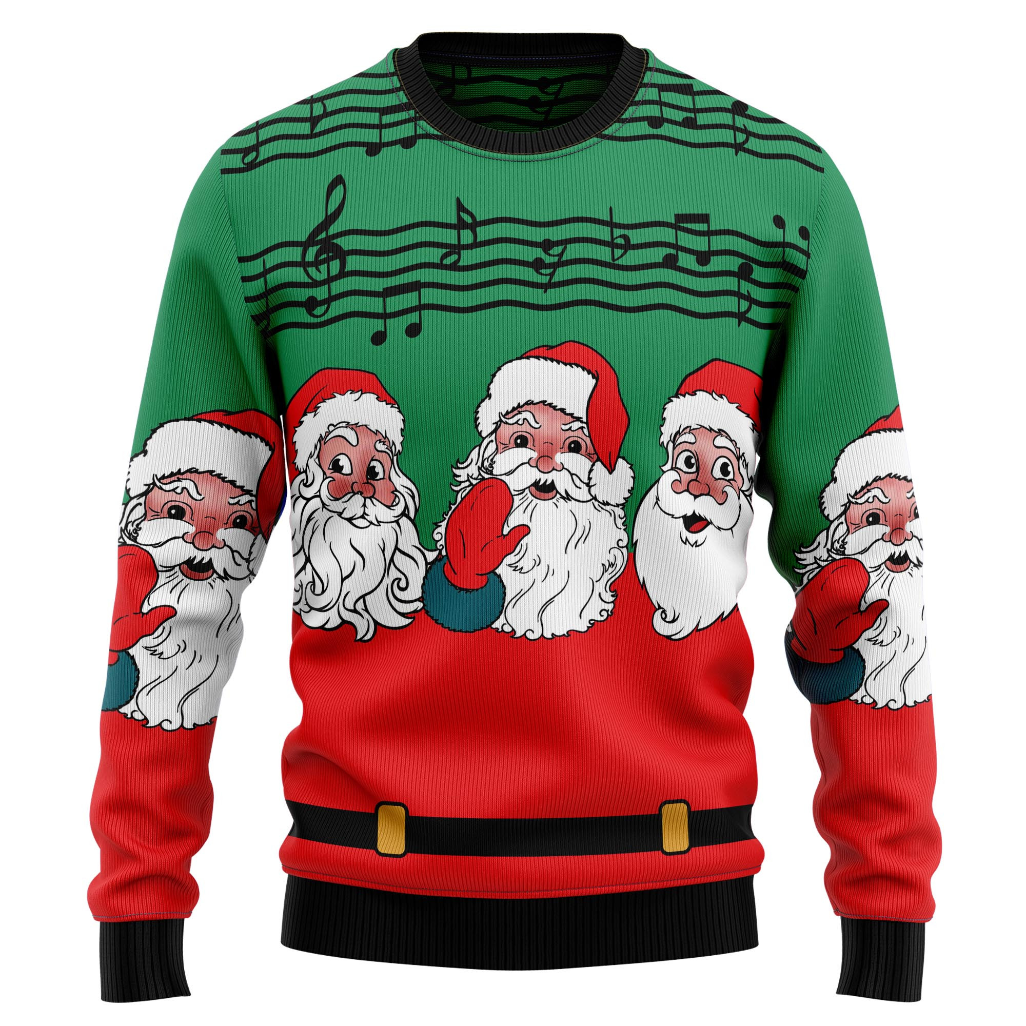 Santa Claus and Music Notes Ugly Christmas Sweater