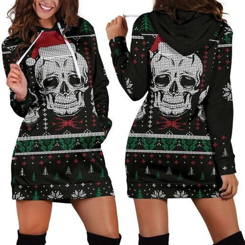 Santa Clause Skull Ugly Christmas Hoodie Dress Sweater Dress Sweatshirt Dress 3d All Over Print For Women Hoodie