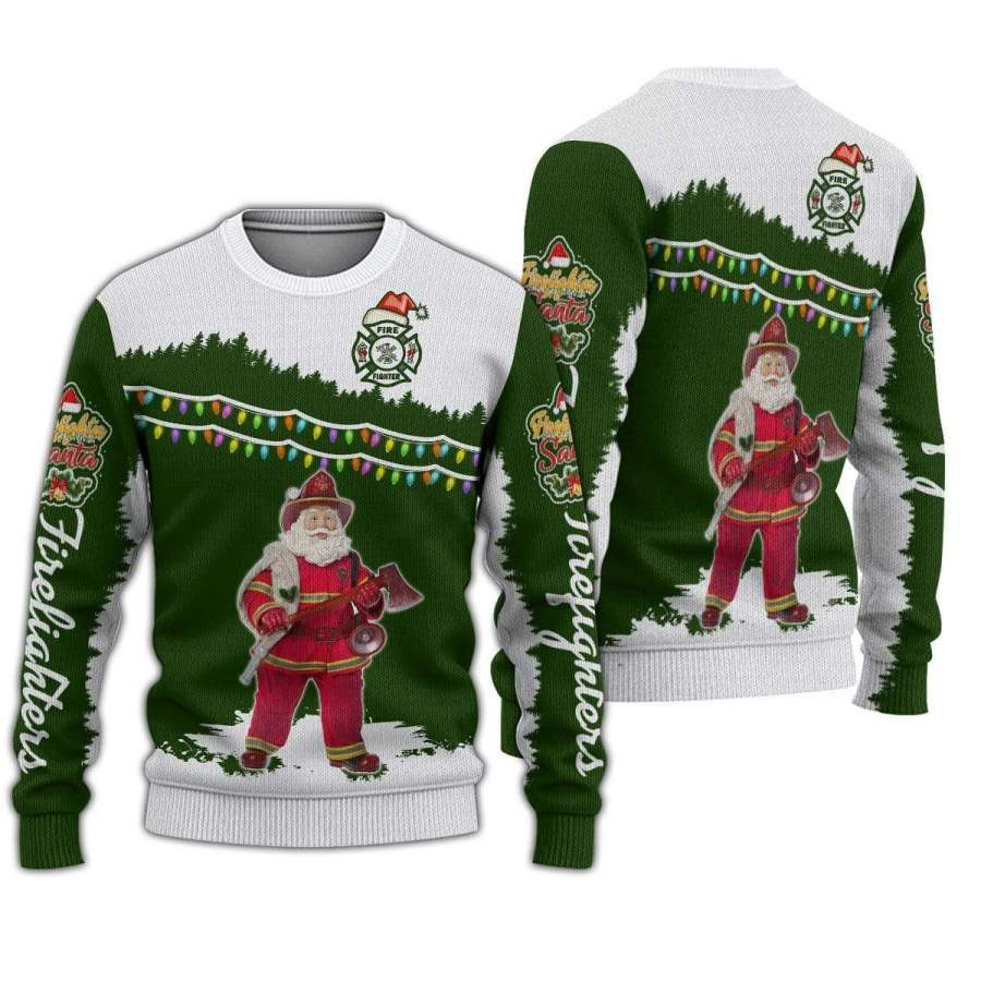 Santa Firefighter Ugly Christmas Sweater Ugly Sweater For Men Women