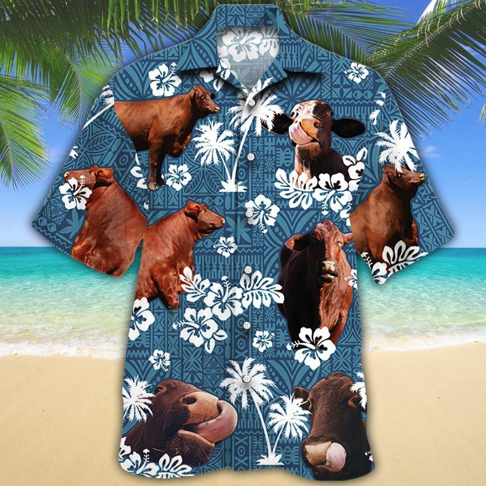 Santa Gertrudis Cattle Lovers Blue Tribal Aloha Hawaiian Shirt Colorful Short Sleeve Summer Beach Casual Shirt For Men And Women