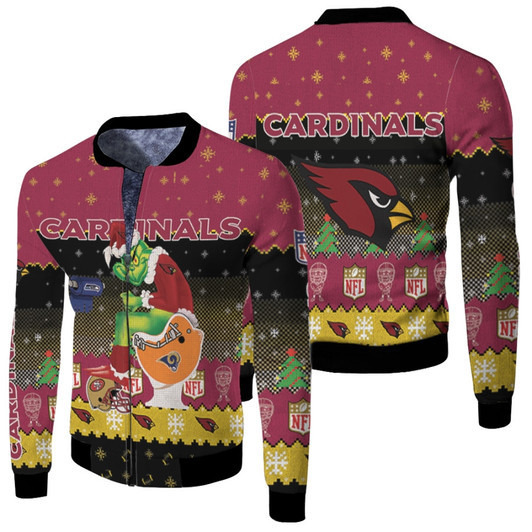 Santa Grinch Arizona Cardinals Sitting On Rams Seahawks Chargers Toilet Christmas Gift For Cardinals Fans Fleece Bomber Jacket