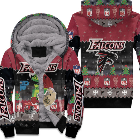 Santa Grinch Atlanta Falcons Sitting On Saints Panthers Buccaneers Toilet Christmas Gift For Falcons Fans Fleece Hoodie