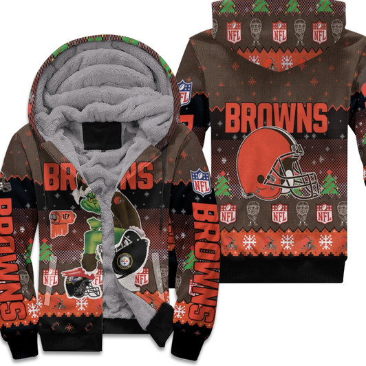 Santa Grinch Cleveland Browns Sitting On Steelers Bengals Ravens Toilet Christmas Gift For Browns Fans Fleece Hoodie