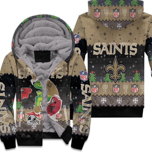 Santa Grinch New Orleans Saints Sitting On Falcons Buccaneers Panthers Toilet Christmas Gift For Saints Fans Fleece Hoodie